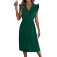 thumbnail image 1 of Xijirk Dresses for Women,Ruffle Short Sleeve Dress Lace Trim Detail with Pleated Midi Silhouette and Elegant Design for Teacher Appreciation and Casual Work Wear,Womens Dresses,L,Green, 1 of 5