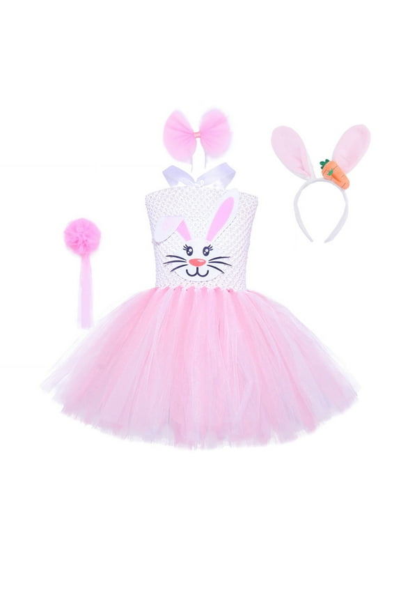 Easter Dresses for Girls,Easter Bunny Tutu Dress Girls Holiday Party Outfit With Rabbit Ears Headband Spring Halloween Dress,Easter Dress,Pink,9-10 Years