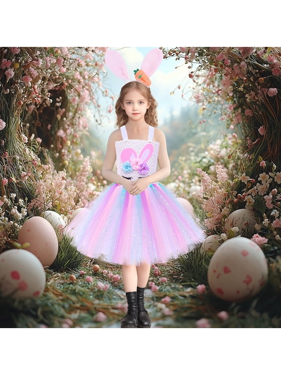 Easter Dresses for Girls Princess Tutu Dress with Embroidered Applique and Short Sleeves Adorable Party Outfit for Birthday Easter Spring Celebrations,Z02 White,2-3 Years