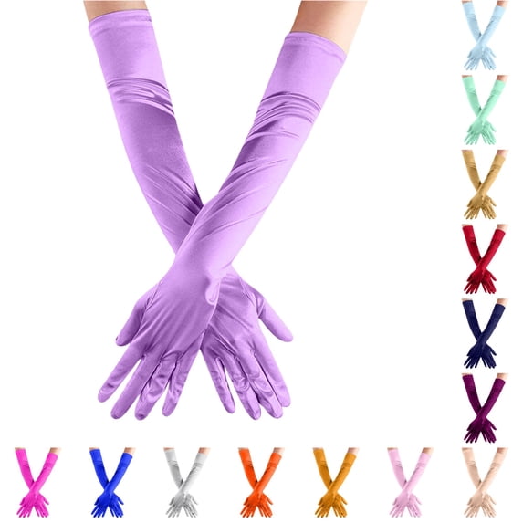 Xijirk Extra Long Stretch Satin Opera Gloves Elbow Length Smooth Shiny formal Wedding Prom Evening Party Halloween Cosplay Full Finger Decorative Gloves Light Blue,One Size