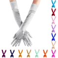 thumbnail image 1 of Xijirk Extra Long Stretch Satin Opera Gloves Elbow Length Smooth Shiny formal Wedding Prom Evening Party Halloween Cosplay Full Finger Decorative Gloves Silver,One Size, 1 of 4