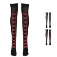 thumbnail image 1 of Xijirk Lace Up Print Thigh High Stockings Crisscross Pattern Gothic Over Knee Socks Halloween Cosplay Hosiery Red,One Size, 1 of 7