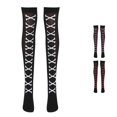 thumbnail image 1 of Xijirk Lace Up Print Thigh High Stockings Crisscross Pattern Gothic Over Knee Socks Halloween Cosplay Hosiery White,One Size, 1 of 7