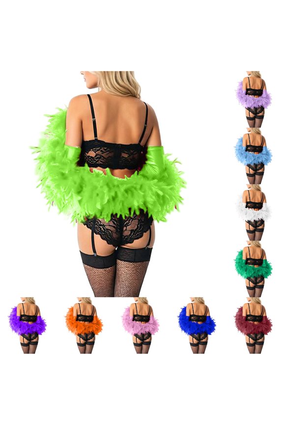 Xijirk Feather Shrug Bolero with Matching Fluffy Feather Arm Design for Burlesque Show Halloween Night Club Stage Performance Cover Up,Green,One Size