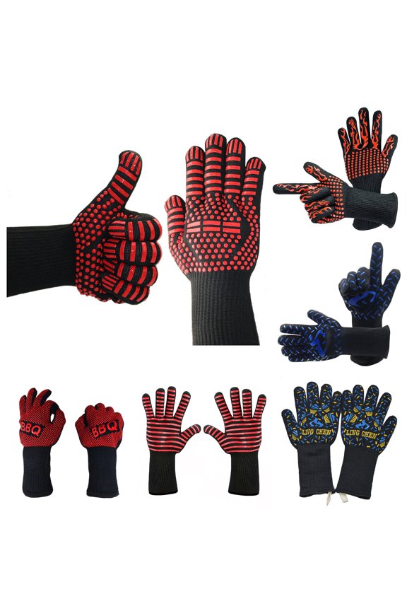 Xijirk Fire Resistant Kitchen Oven Gloves Long Rib Cuff Heat Protection Hand Gloves G,One Size