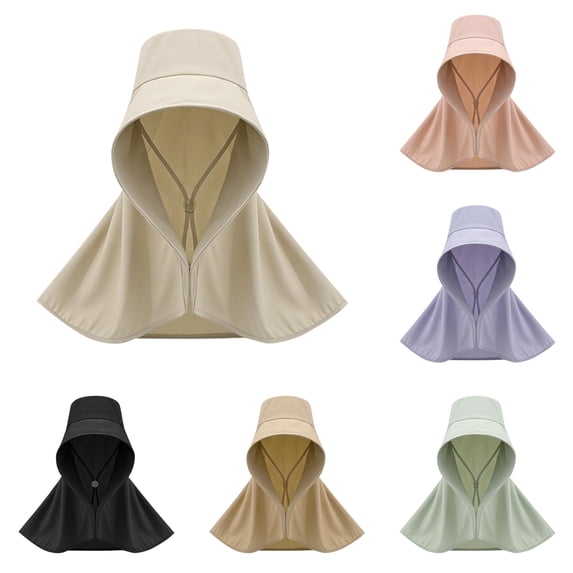 Xijirk Full Cover Sun Hat with Linked Neck Guard and Button Fastener for Travel Beach Garden Daily Outside Activity for Adult Smooth Cool Sun Head Gear,Beige,One Size