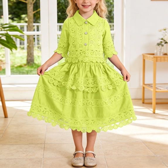Xijirk Girls' 2-Piece Part Years Outfit Lace Cropped Top & Tiered Lace Skirt Set,2-3 Years