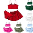 thumbnail image 1 of Xijirk Girls 3-Piece Ruffle Swimwear Set Bikini with Matching Drawstring Shorts UPF 50+ Sun for Beach and Pool,10-12 Years, 1 of 3