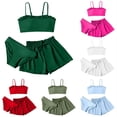 thumbnail image 1 of Xijirk Girls 3-Piece Ruffle Swimwear Set Bikini with Matching Drawstring Shorts UPF 50+ Sun for Beach and Pool,14-16 Years, 1 of 3