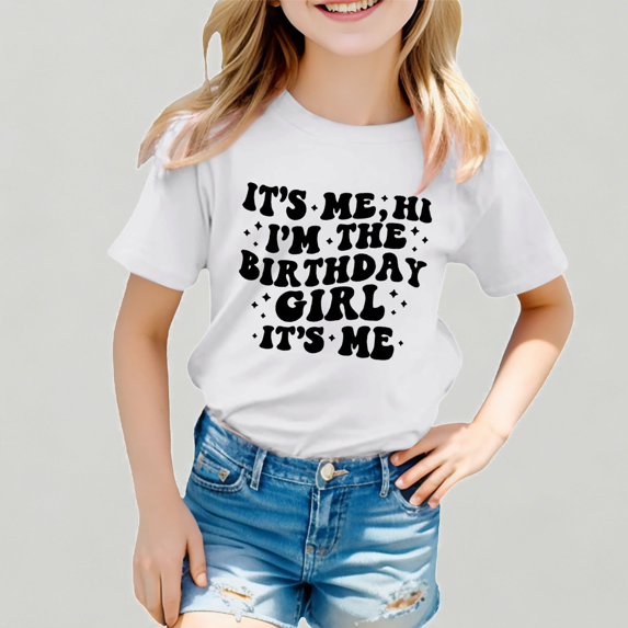 Xijirk Girls Birthday Short Sleeve Tee Cute Graphic Print T-Shirt for Party Outfit,4-5 Years