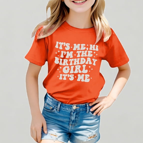 Xijirk Girls Birthday Short Sleeve Tee Cute Graphic Print T-Shirt for Party Outfit,8-9 Years