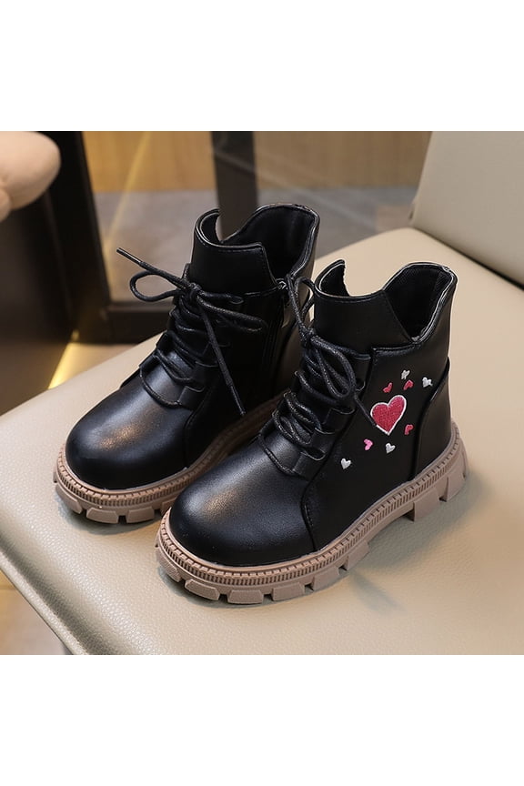 Girls Boots,Children Comfortable Flat Booties Warm Breathable Cute Printed Bare Boots,Size 6