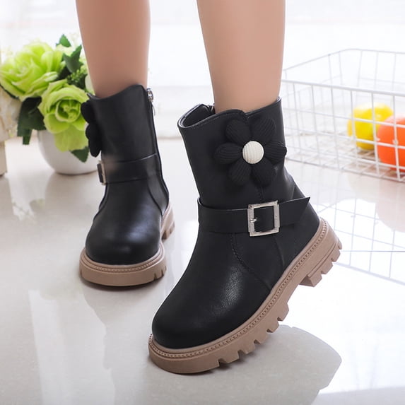Xijirk Girls Boots,Children Thick Soled Girls Mid Length Boots Comfortable Soft Soled Leather Short Boots,Size 10.5