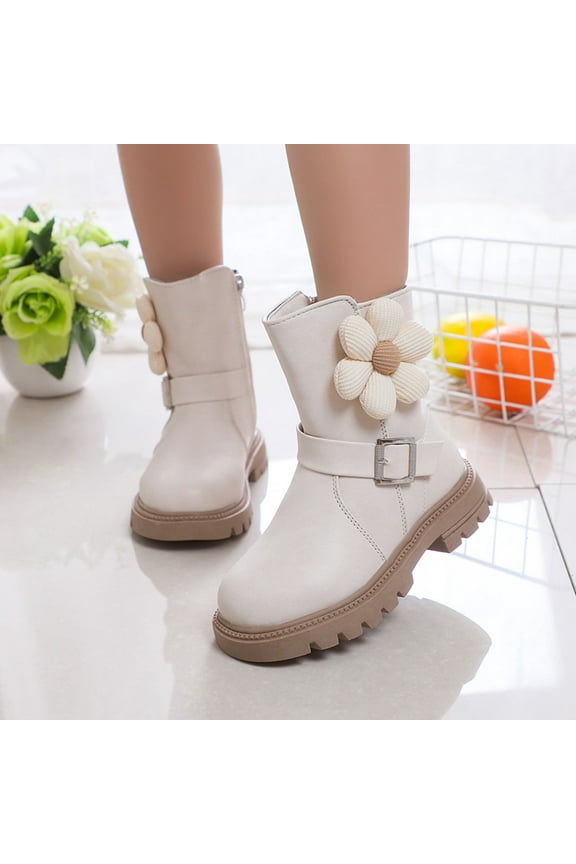 Girls Boots,Children Thick Soled Girls Mid Length Boots Comfortable Soft Soled Leather Short Boots,Size 12.5