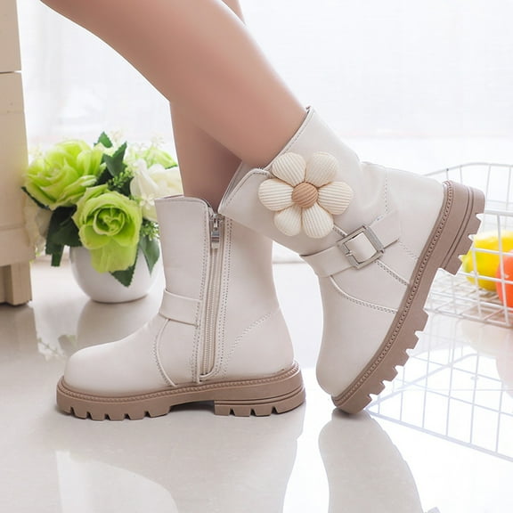 Xijirk Girls Boots,Children Thick Soled Girls Mid Length Boots Comfortable Soft Soled Leather Short Boots,Size 2