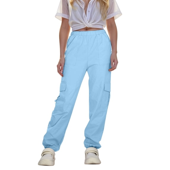 Xijirk Girls Cargo Pants Jogger Style Casual Elastic Waist Pants with Pockets Sturdy Playwear for Outdoor Activities and Everyday,Z04 Light Blue,5-6 Years