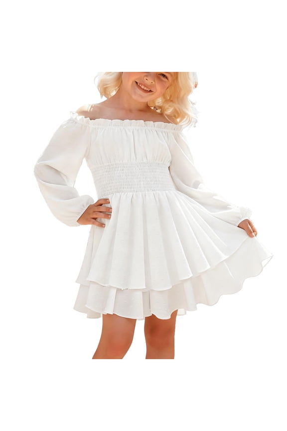 Girls Carnival Dress Flowy Lightweight Themed Parties Festive Celebration Outfit for Events,White,9-10 Years