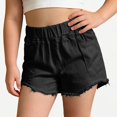 thumbnail image 1 of Xijirk Girls Casual Denim Shorts Elastic Waist with Distressed Accents Casual Summer Playwear for Kids,6-7 Years, 1 of 5