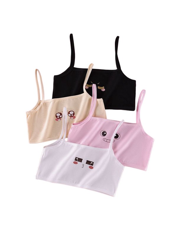Xijirk Girls Cotton Training Bras Soft Cute Face Print Tops Stretchy Breathable Seamless Underwear for Daily Wear,12-16 Years