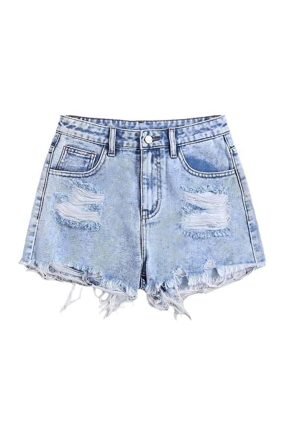 Girls' Distressed Denim Shorts Summer Casual Loose Fit Ripped Tattered Edge Lightweight Washed Denim Bottoms,Z09 Blue,12-13 Years