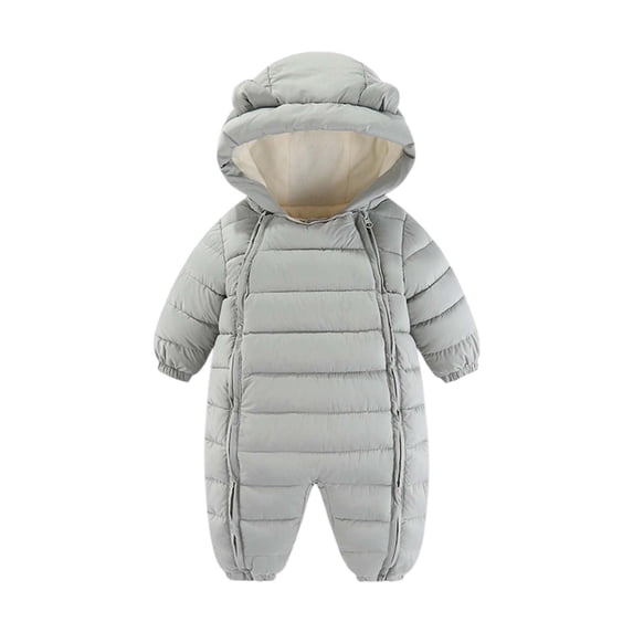 Xijirk Girls Down Coat Winter Warm Hooded Jacket Outerwear For Baby Toddler Snowsuit Jumpsuit(Color:Grey,Size:18-24 Months)