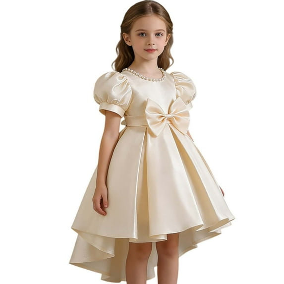 Xijirk Girls Dresses,Girls Satin Backless Pageant Dress Gown Girl Dress for Stage Performance,Dresses for Girls,Beige,5-6 Years