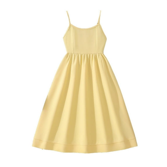 Xijirk Girls Dresses,Kids Elegant Solid Color Sleeveless Dress for Big Girls Flowy A Line Waist Design Summer Casual Party Wear,Dresses for Girls,Yellow,11-12 Years