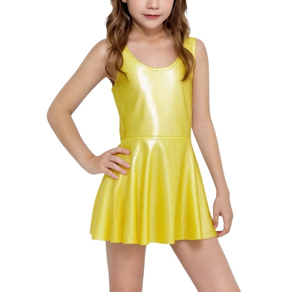 Xijirk Girls Dresses,Sleeveless Tank Jumpsuit Dress for Girls Sun Party Casual Playwear Outfit Toddler Little Kid Summer Fashion,Dresses for Girls,Gold,120