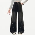 thumbnail image 1 of Xijirk Girls Elastic High Waist Wide Leg Denim Pants Soft Comfort Casual Everyday Side Button Trousers,11-12 Years, 1 of 8