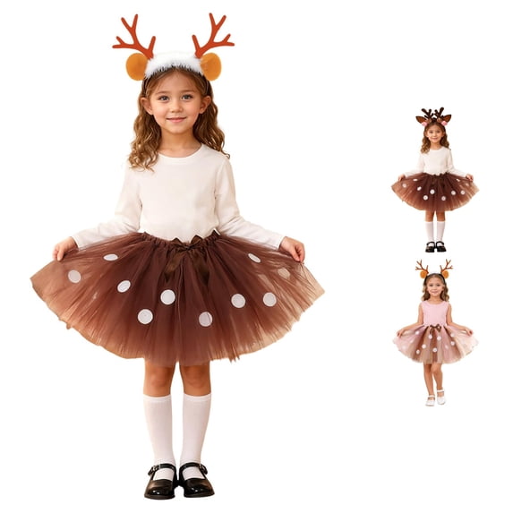 Xijirk Girls Halloween Reindeer Tutu Skirt Set with Antler Headband for Christmas Party and Dress up,5-6 Years