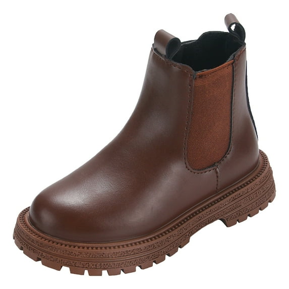 Xijirk Girls Leather Boots Comfortable Soft Soled Short Design Fashionable Outdoor Winter Warm Footwear for Toddlers(Color:Brown,Size:5.5-6 Years)