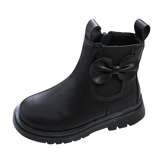 Xijirk Girls Leather Boots Short Ankle Non Breathable Soft Sole Casual Shoes(Color:Black,Size:10.5-11 Years)