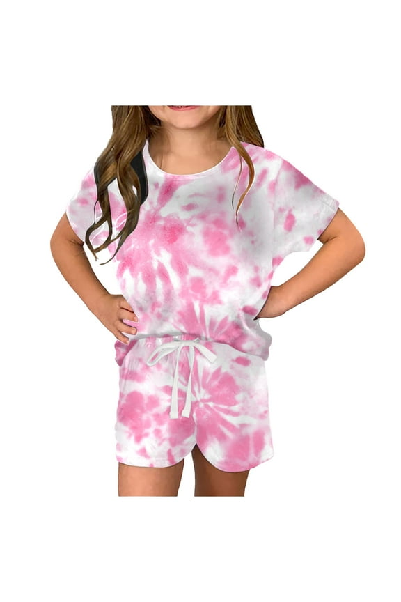 Girls Outfits Casual Summer Set Printed T Shirt and Shorts with Side Pockets Musical Note Design Clothes for Outdoor Fun and Playtime Activities,Pink,6-7 Years