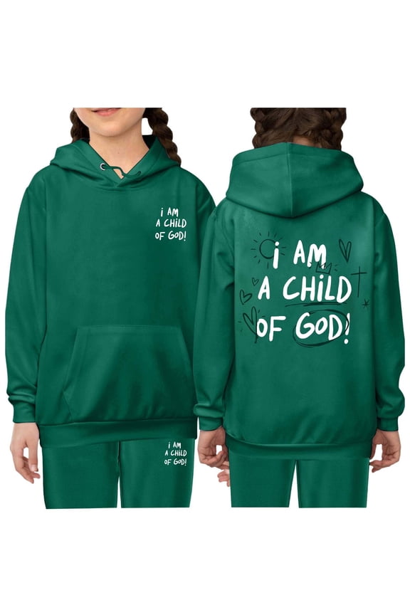 Girls Outfits Kids Seasonal Set Letter Print Hoodie and Pants Long Sleeve Outfit for Cool Weather Casual Wear Playtime and Comfortable Daily Activities,Dark Green,6-7 Years