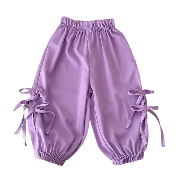 Xijirk Girls Pants Cute Bow Pants Green Casual Trousers Elastic Loose Fit Lightweight Soft Stylish Kids Bottoms For Everyday Play,Purple,12-24 Months