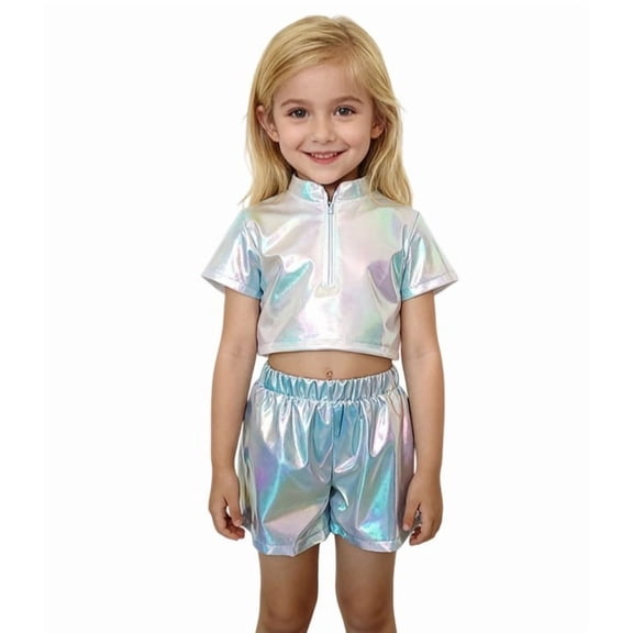 Xijirk Girls Pants,Girls Shorts for Stage Performance Dance Wear Glitter Shiny Metallic Bottom Party Outfit Festive Celebration Apparel,Girls Sweatpants,11-12 Years,White