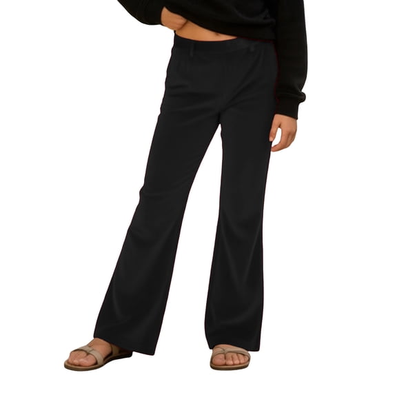 Xijirk Girls Pants,Velvet Flare Pants for Girls Elegant Solid Color Wide Leg Trousers Soft Stretch Comfortable for Casual Wear Party Outfit,Black,13-14 Years