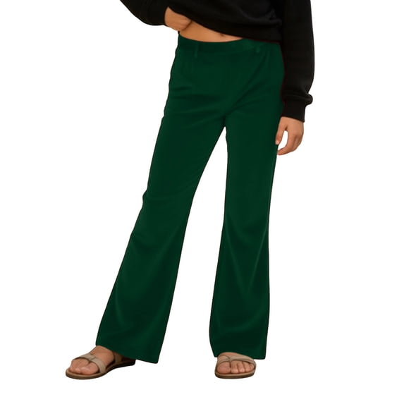 Xijirk Girls Pants,Velvet Flare Pants for Girls Elegant Solid Color Wide Leg Trousers Soft Stretch Comfortable for Casual Wear Party Outfit,Dark Green,15-16 Years