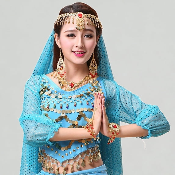 Xijirk Girls Party Sequin Top Long Sleeve Belly Dance Gold Sparkly Mesh Blouse for Performance,3-12 Years