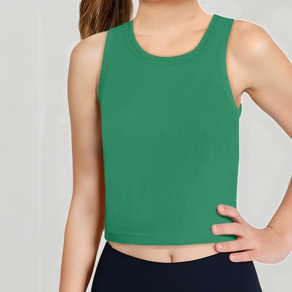 Xijirk Girls Ribbed Knit Cropped Tank Top Round Neck Sleeveless Casual Athletic Summer Tee,11-12 Years