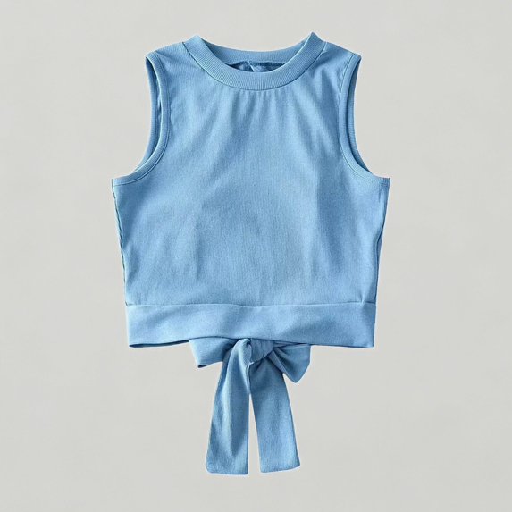 Xijirk Girls' Ribbed Knit Sleeveless Tank Top Round Neck with Back Bow Tie Detail Cropped Summer T-Shirt,S