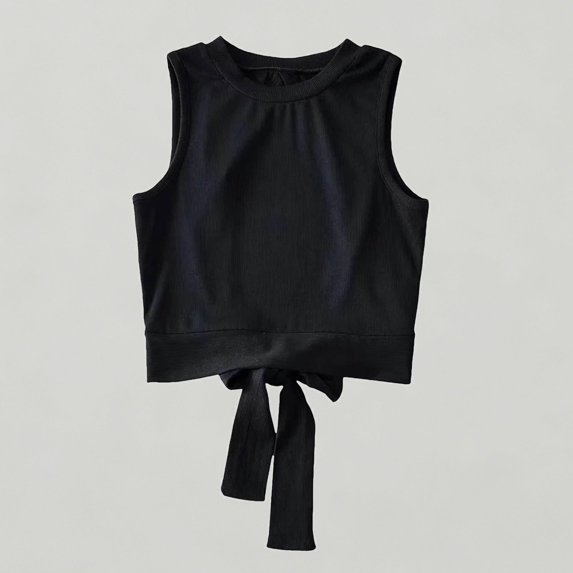 Xijirk Girls' Ribbed Knit Sleeveless Tank Top Round Neck with Back Bow Tie Detail Cropped Summer T-Shirt,S