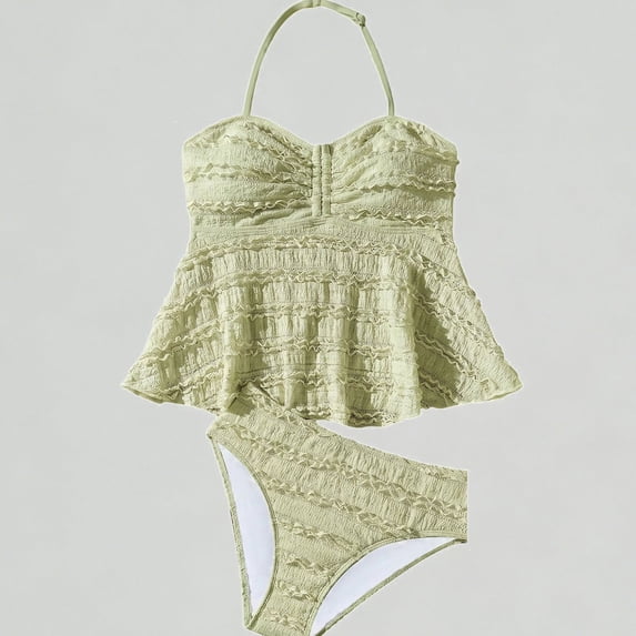 Xijirk Girls' Ruffled Halter Tankini Set 2-Piece Flounce Top & Briefs,11-12 Years