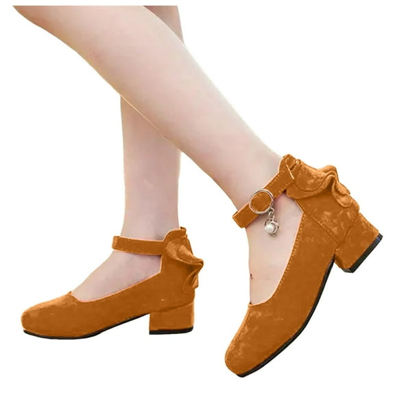 Xijirk Girls Sandals,Children Shoes Thick High Heel Sandals Diamond Bow Princess Sandals for Dress Up and Party Wear Comfortable Design,Toddler Sandals,Yellow,7-8 Years