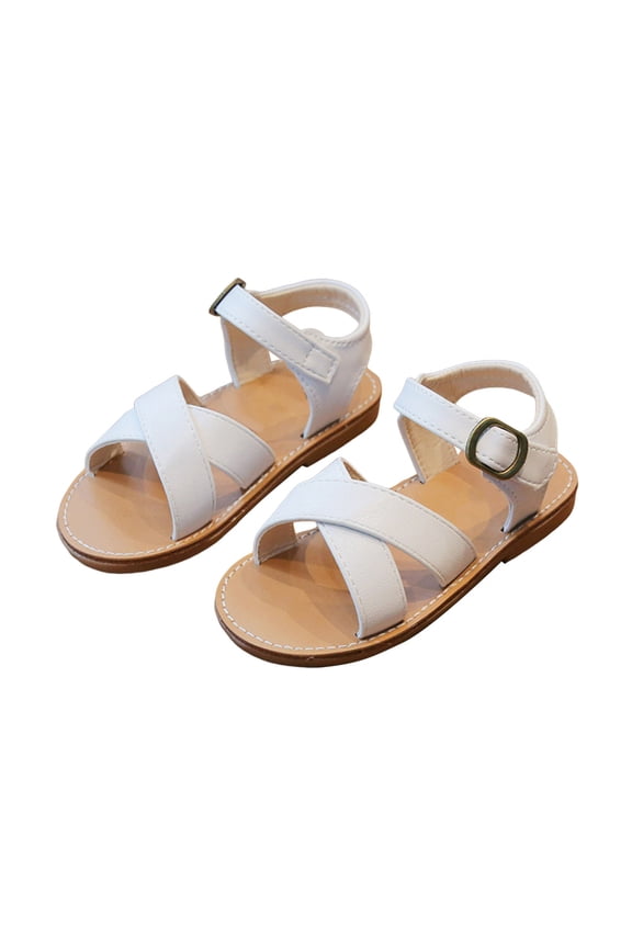 Girls Sandals,Soft Sole Roman Style Strappy Open Toe Casual Comfortable Beach Outdoor Indoor Play Shoes,Toddler Sandals,White,6-7 Years