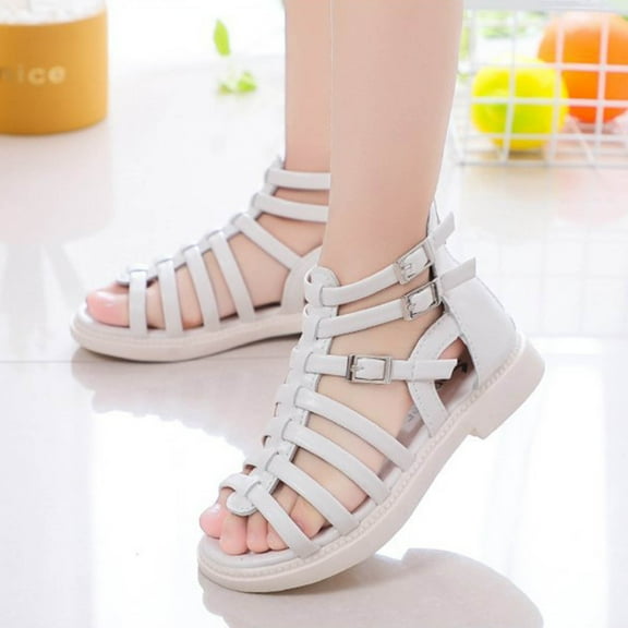 Xijirk Girls Sandals,Summer Children's Fashion Medium And Large Children's Roman Shoes with Soft Soles and Non for Kids,Toddler Girl Sandals/Toddler Boy Sandals(Color:Q4 White,Size:9)