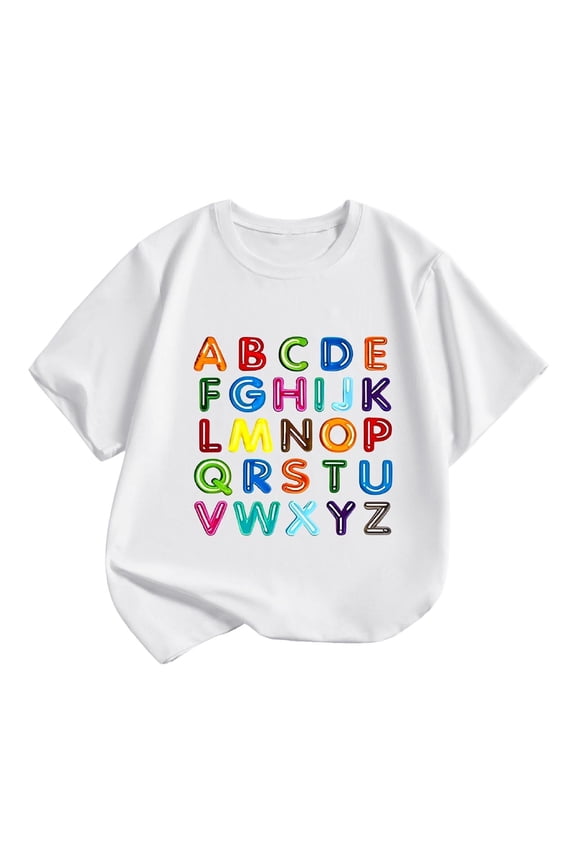 Girls Shirts,Casual Short Sleeve T Shirt Cartoon Print Crewneck Comfortable Soft Lightweight for Daily Wear Playdates Summer Fun,Boys Shirts,12-18 Months,White
