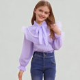 thumbnail image 1 of Xijirk Girls Shirts Elegant Long Sleeve Party Blouse Ruffled Button Down Shirt for School and Occasions,13-14 Years, 1 of 7