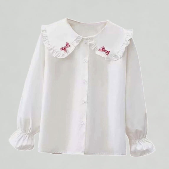 Xijirk Girls Shirts Elegant Long Sleeve Party Blouse Ruffled Button Down Shirt for School and Occasions,3-4 Years