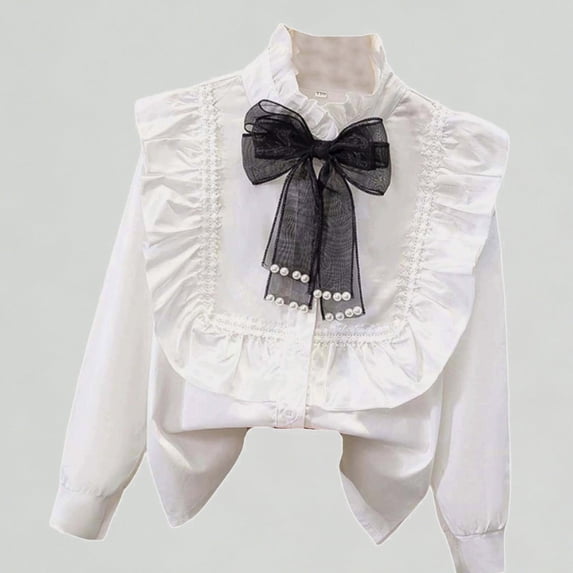 Xijirk Girls Shirts Elegant Long Sleeve Ruffle Blouse Formal Party Wear and School Button Down Shirt,15-16 Years